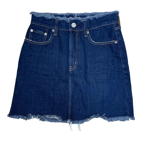 Moussy Denim Skirt Size 1 Small Frayed Hem Dark Wash - Picture 1 of 8